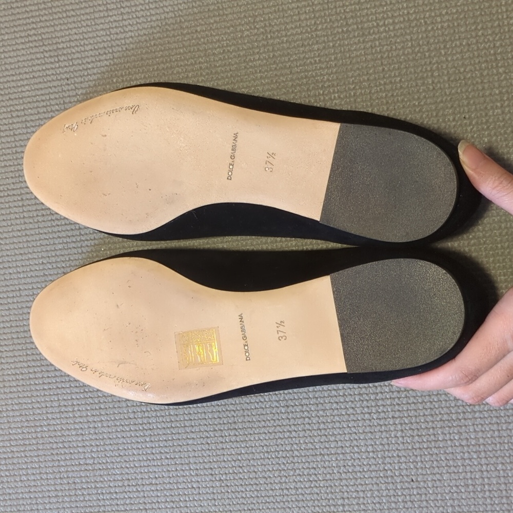 Dolce & Gabbana Black Grosgrain Trim Suede Ballet Flats - Picture 4 of 4